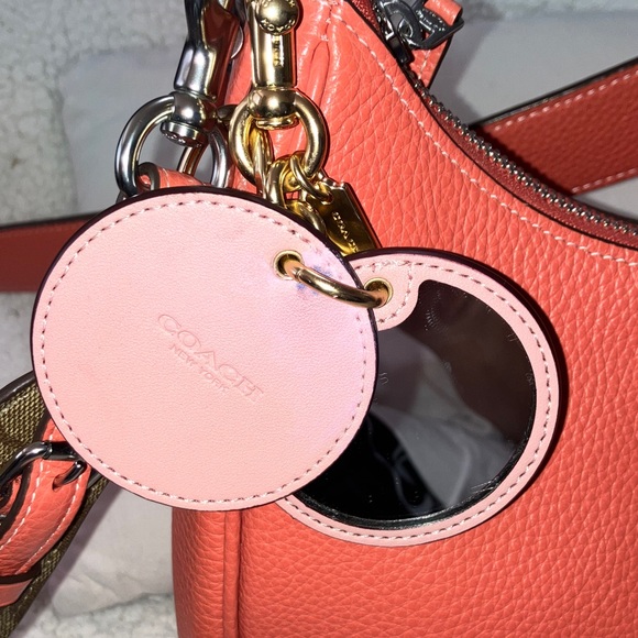 Coach Pink and Brown Signature C Bag Charm/Key Holder mirror gold hardware - Picture 13 of 15